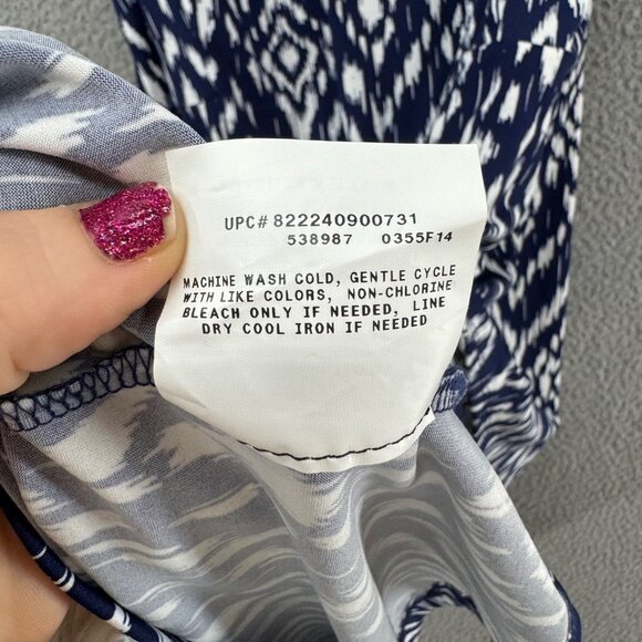 AB Studio Ikat Mini Dress Blue White Sleeveless Lined Stretch Pullover Size L - Picture 6 of 9